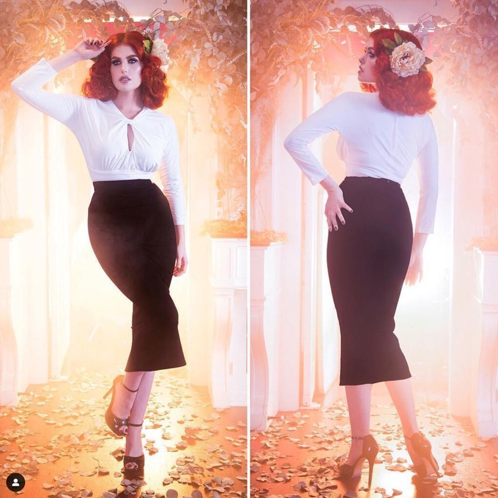 💄Pinup Girl Clothing 💋Wiggle Bodycon Midi Skirt BNWT